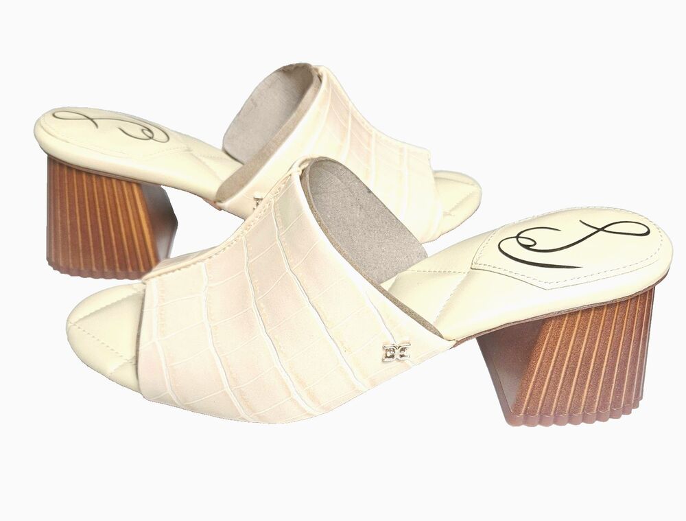 Sam Edelman Sonya Eggshell Sandal Block Heel Croc-Embossed Vegan Leather 8 M NIB - Picture 5 of 10